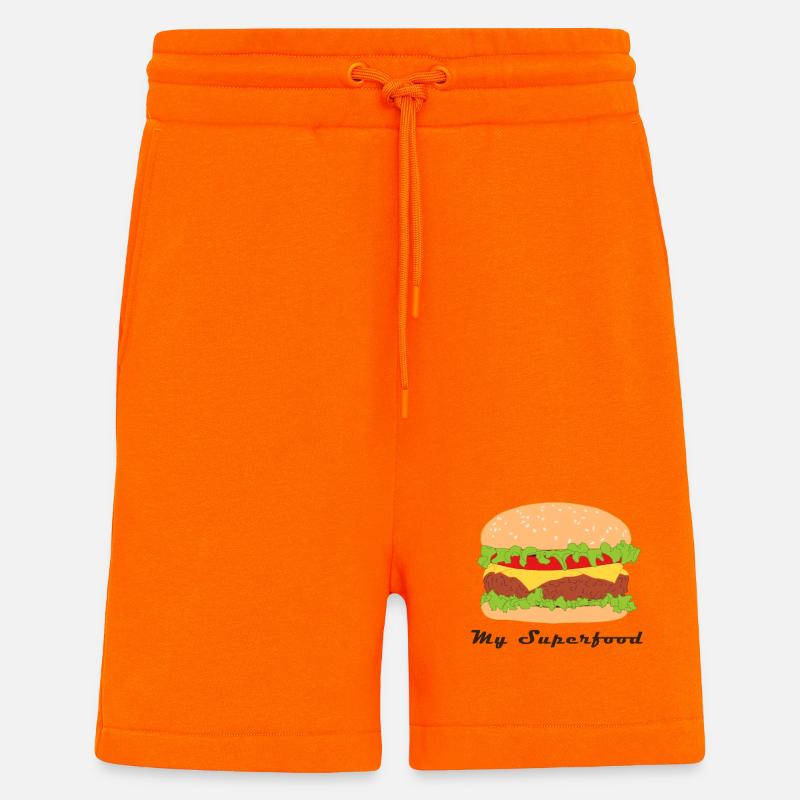 Comic Hamburger avec slogan - Short bio décontracté fabriqué en UE - SUNSET ORANGE