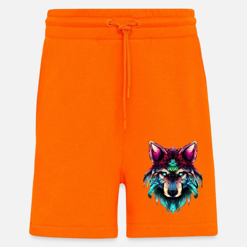 Mystischer Wolf Synthwave Wolfskopf - Shorts - made by SPREAD - SUNSET ORANGE