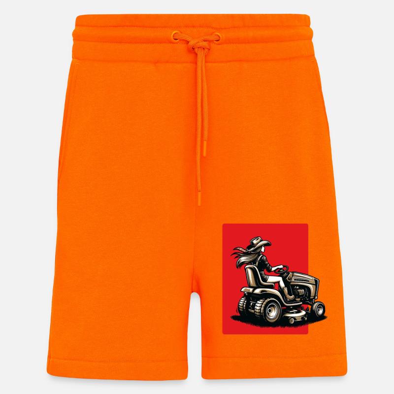 Frau auf Rasentraktor - Shorts - made by SPREAD - SUNSET ORANGE