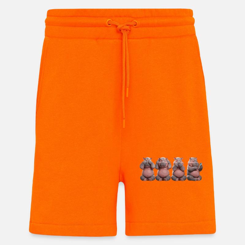 Four hippos funny illustration with - Shorts - made by SPREAD - SUNSET ORANGE