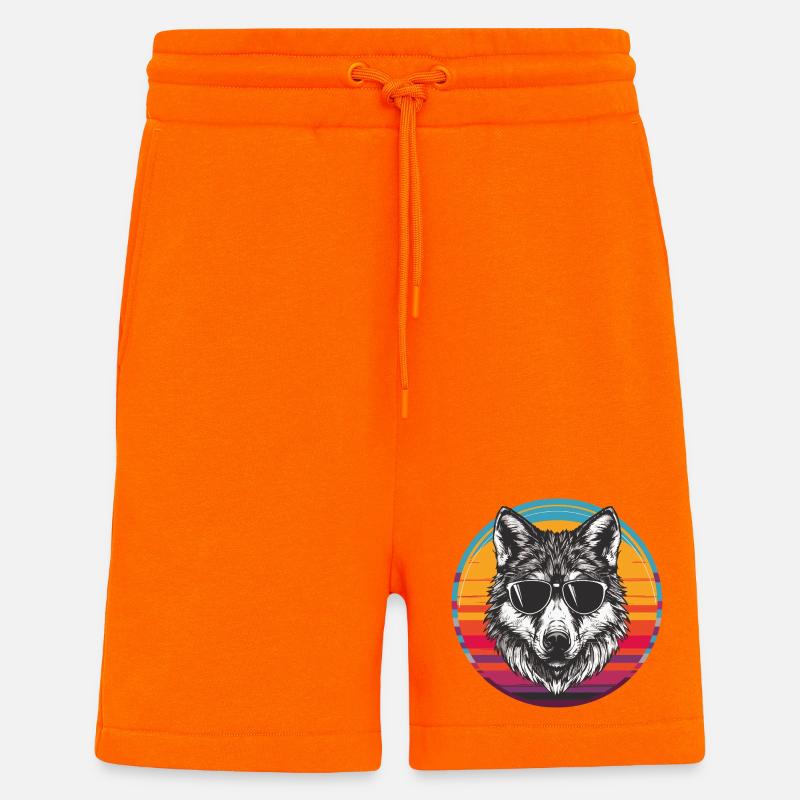 Cool Wolf mit Sonnenbrille im Retro-Design - Shorts - made by SPREAD - SUNSET ORANGE