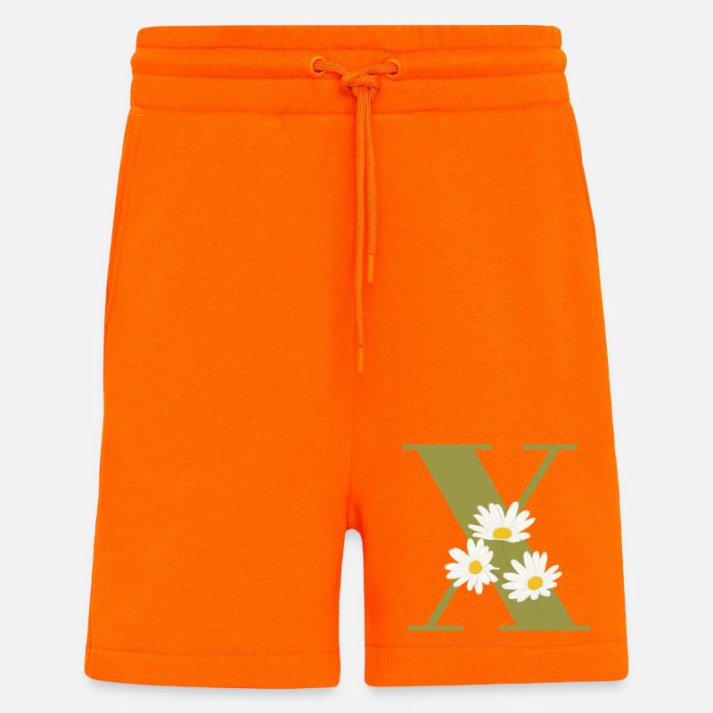 Buchstabe x Grüne Gänseblümchen - Shorts - made by SPREAD - SUNSET ORANGE