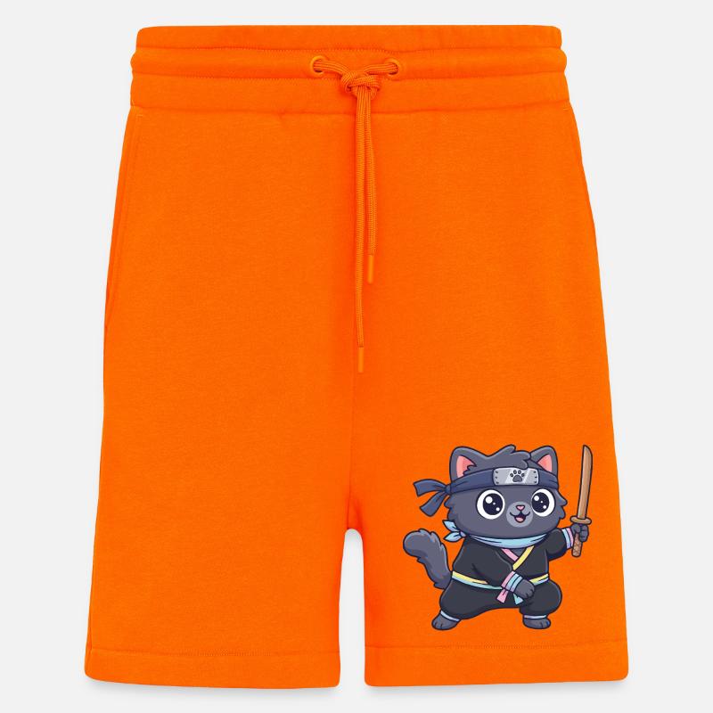 Ninja-Katze im Samurai-Outfit - Shorts - made by SPREAD - SUNSET ORANGE