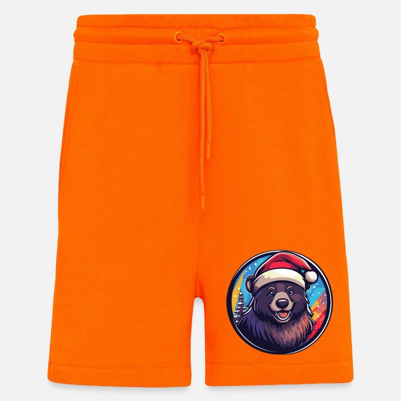 Ours avec le Père Noël Hat - Short bio décontracté fabriqué en UE - SUNSET ORANGE