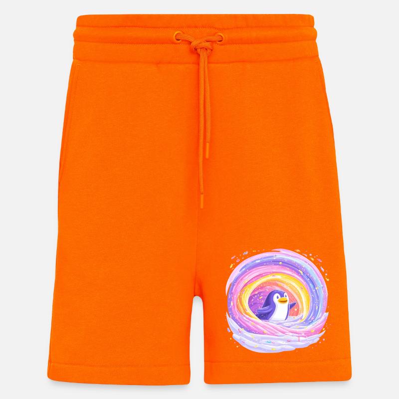 Manchot arc-en-ciel dans le vortex - Short bio décontracté fabriqué en UE - SUNSET ORANGE