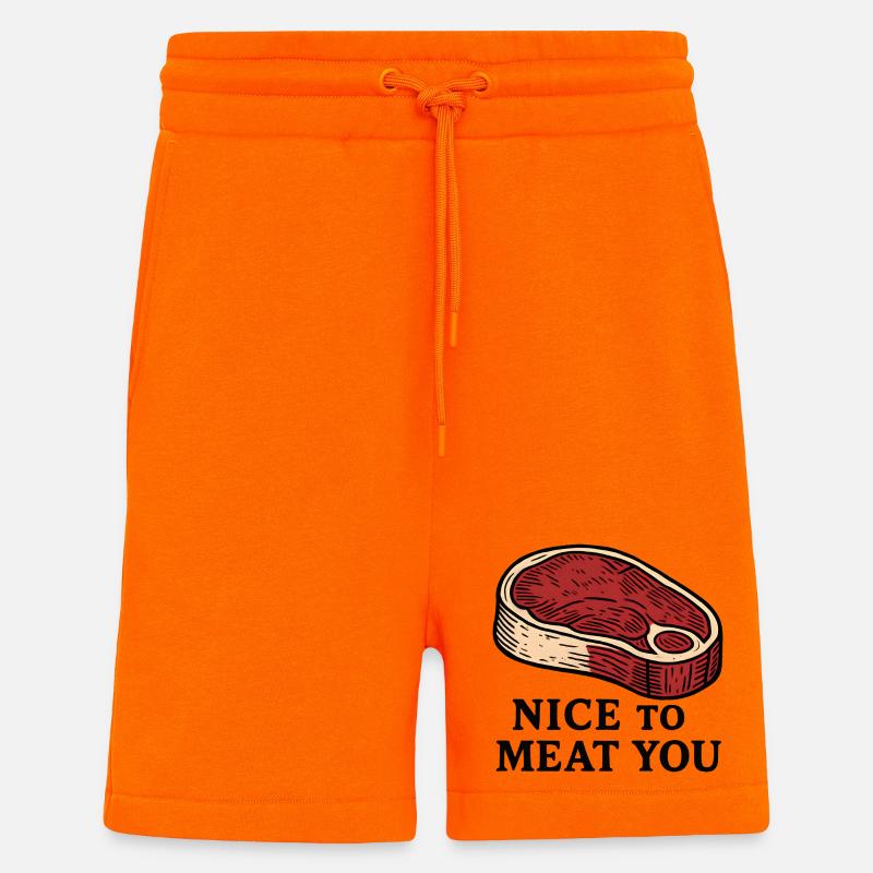 Nice to Meat You Steak Design - Short bio décontracté fabriqué en UE - SUNSET ORANGE