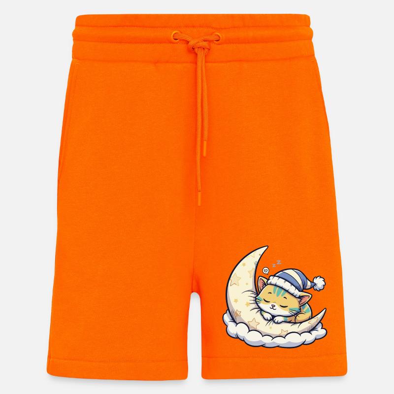 Moon cat dreaming on starry moon - Shorts - made by SPREAD - SUNSET ORANGE