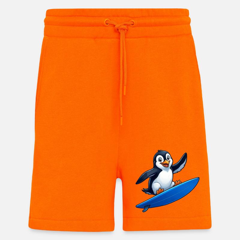 Mignon Pingouin Surfeur Surfant Eau d’Été - Short bio décontracté fabriqué en UE - SUNSET ORANGE