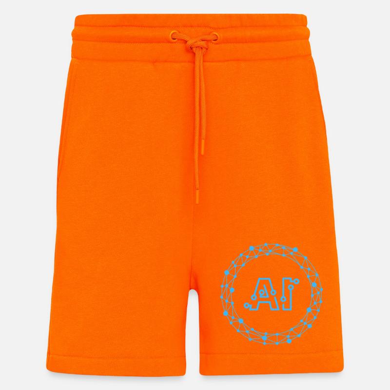 Futuristic AI Data Network Symbol - Short bio décontracté fabriqué en UE - SUNSET ORANGE