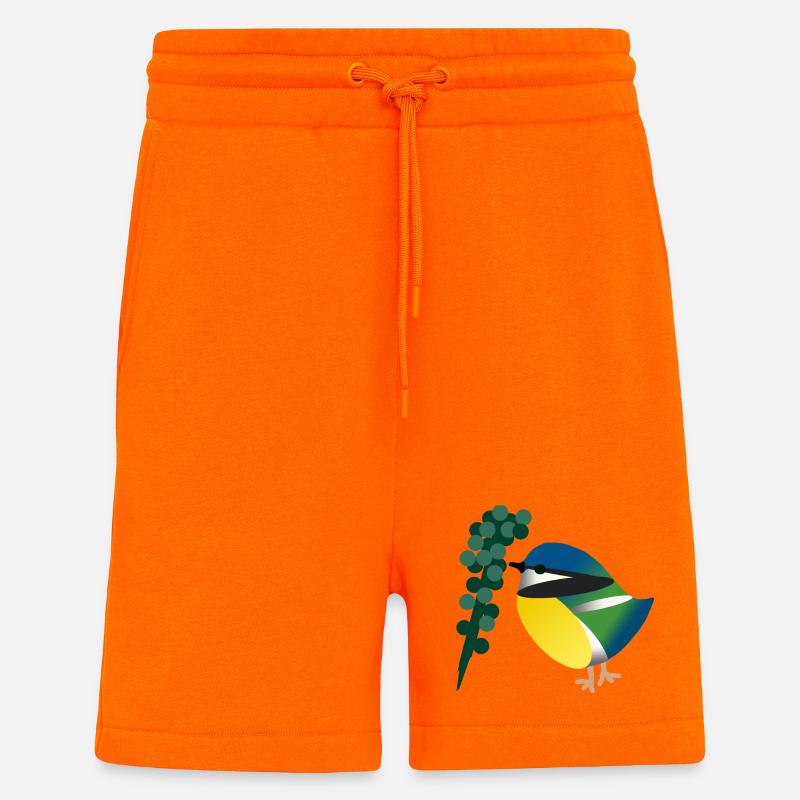 Petit Oiseau Coloré et Baies - Short bio décontracté fabriqué en UE - SUNSET ORANGE