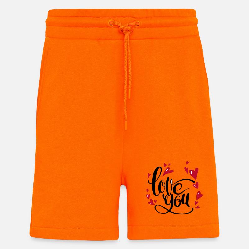 je t'aime | coeurs | pour les couples - Short bio décontracté fabriqué en UE - SUNSET ORANGE