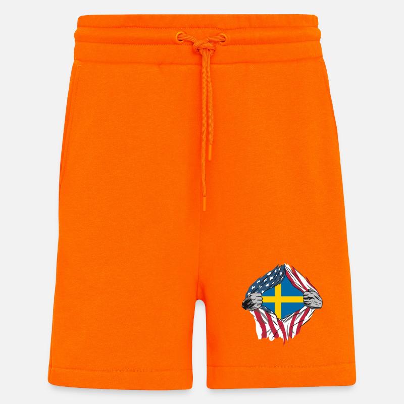 Drapeaux d'amitié USA Suède - Short bio décontracté fabriqué en UE - SUNSET ORANGE