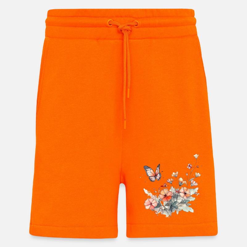 Fleurs + papillon - minimalement abstrait - Short bio décontracté fabriqué en UE - SUNSET ORANGE