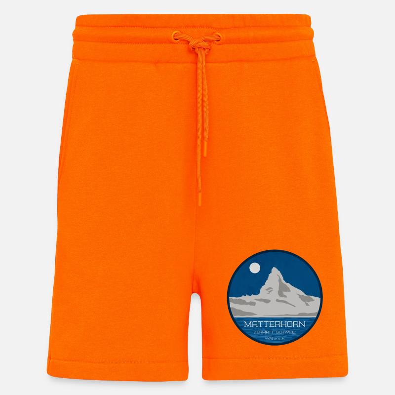 Graphique du Cervin Zermatt avec altitude - Short bio décontracté fabriqué en UE - SUNSET ORANGE