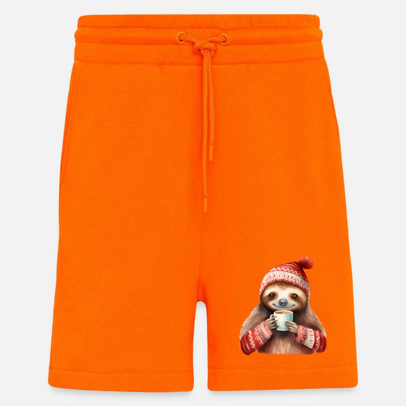 Winter Sloth with Coffee Mug - Shorts - made by SPREAD - SUNSET ORANGE