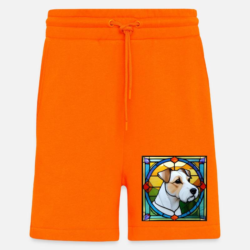 Parson Russell Terrier version vitrail - Short bio décontracté fabriqué en UE - SUNSET ORANGE