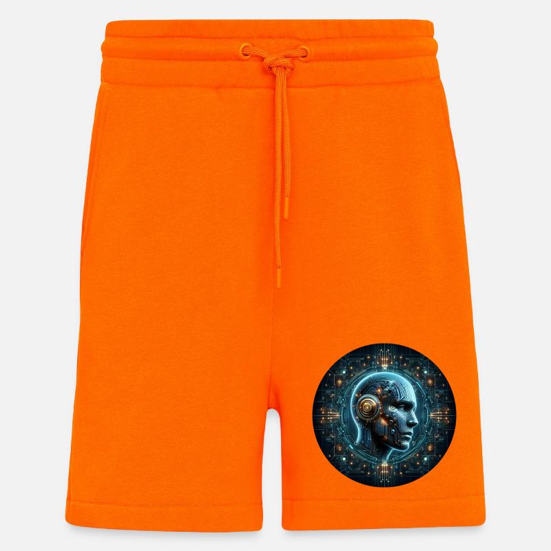 Intelligence Artificielle Cyber Head Tech - Short bio décontracté fabriqué en UE - SUNSET ORANGE