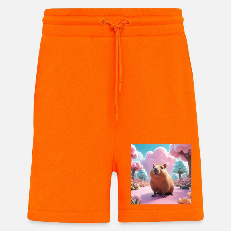 Capybara dans le jardin magique - Short bio décontracté fabriqué en UE - SUNSET ORANGE