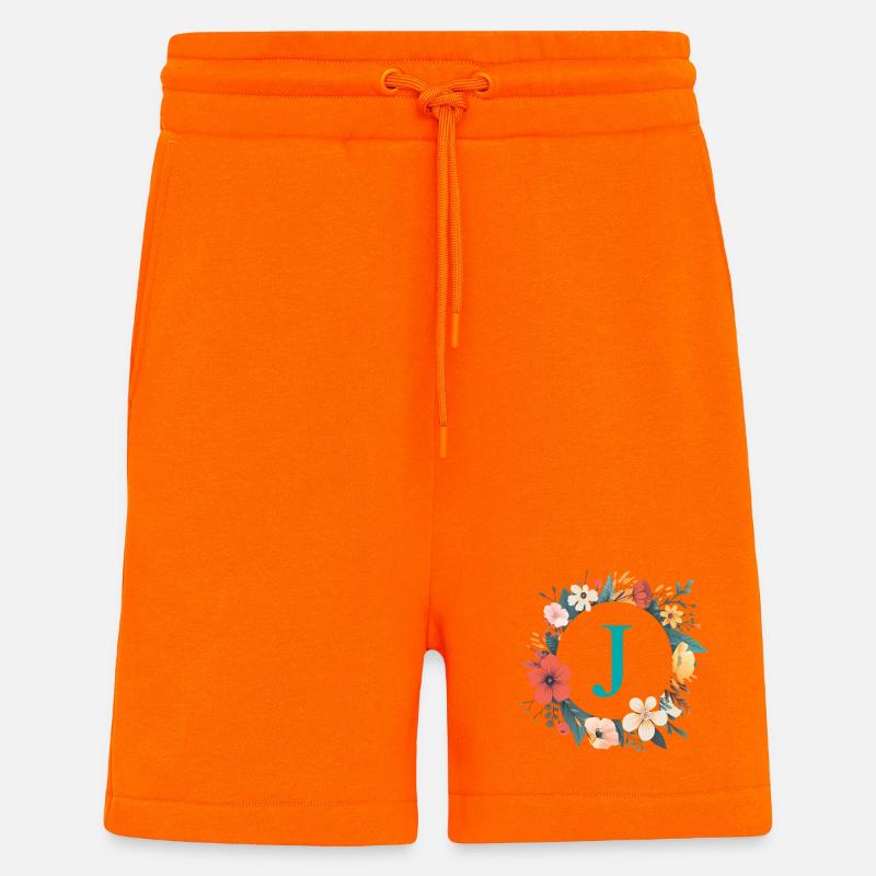 J Monogram, Flower Wreath, Personalizable - Shorts - made by SPREAD - SUNSET ORANGE