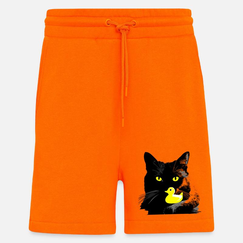 Chat noir avec canard couinant - Short bio décontracté fabriqué en UE - SUNSET ORANGE