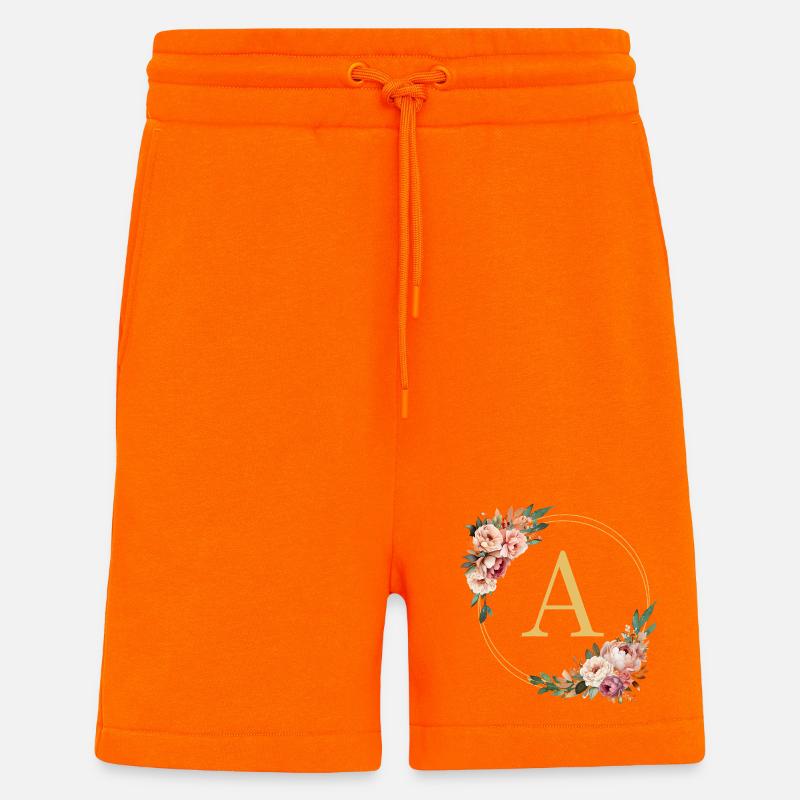 A Monogram, Flower Wreath, Personalizable - Shorts - made by SPREAD - SUNSET ORANGE