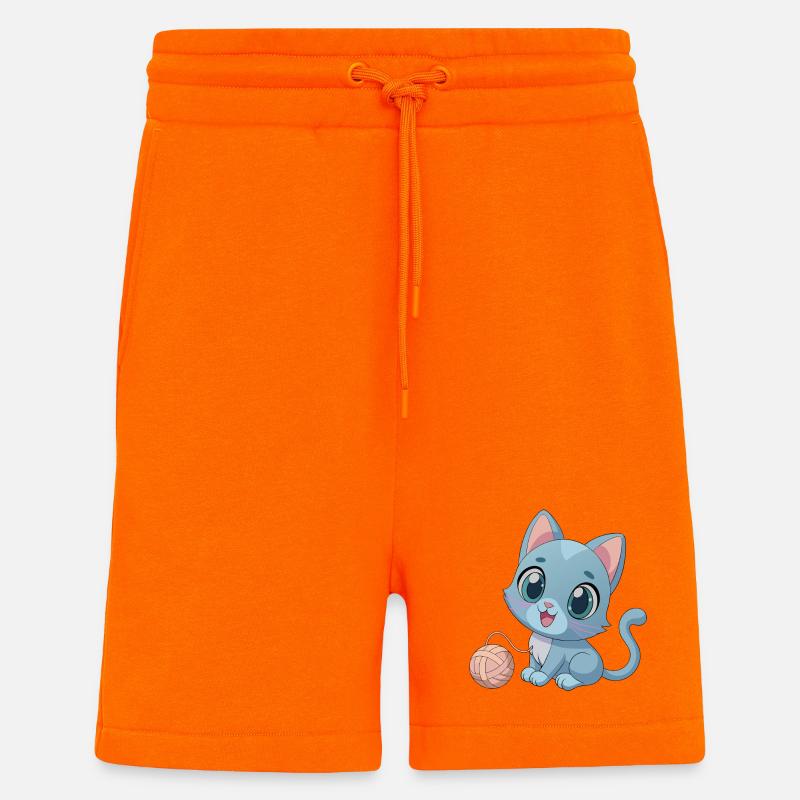 Verspieltes blaues Kätzchen mit Wollknäuel - Shorts - made by SPREAD - SUNSET ORANGE