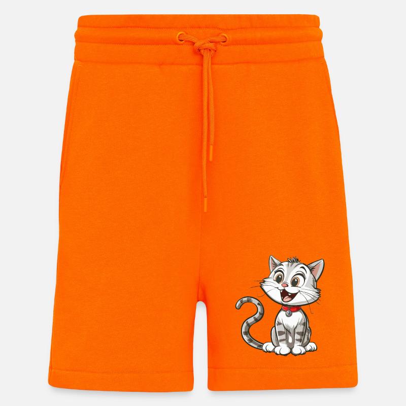 Chat animé joyeux avec collier - Short bio décontracté fabriqué en UE - SUNSET ORANGE