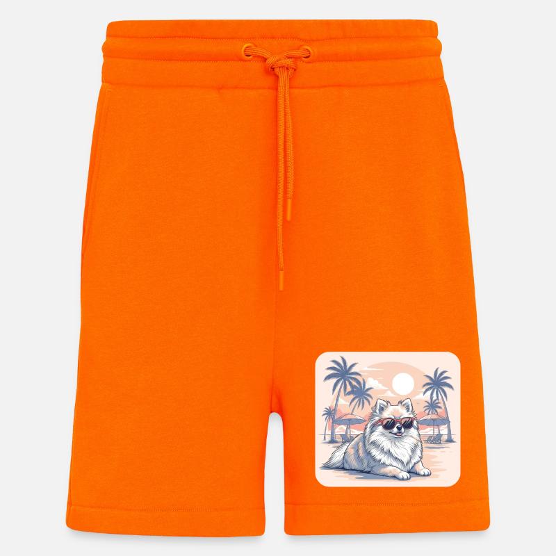 Zwergspitzer Hund mit Brille am Strand - Shorts - made by SPREAD - SUNSET ORANGE