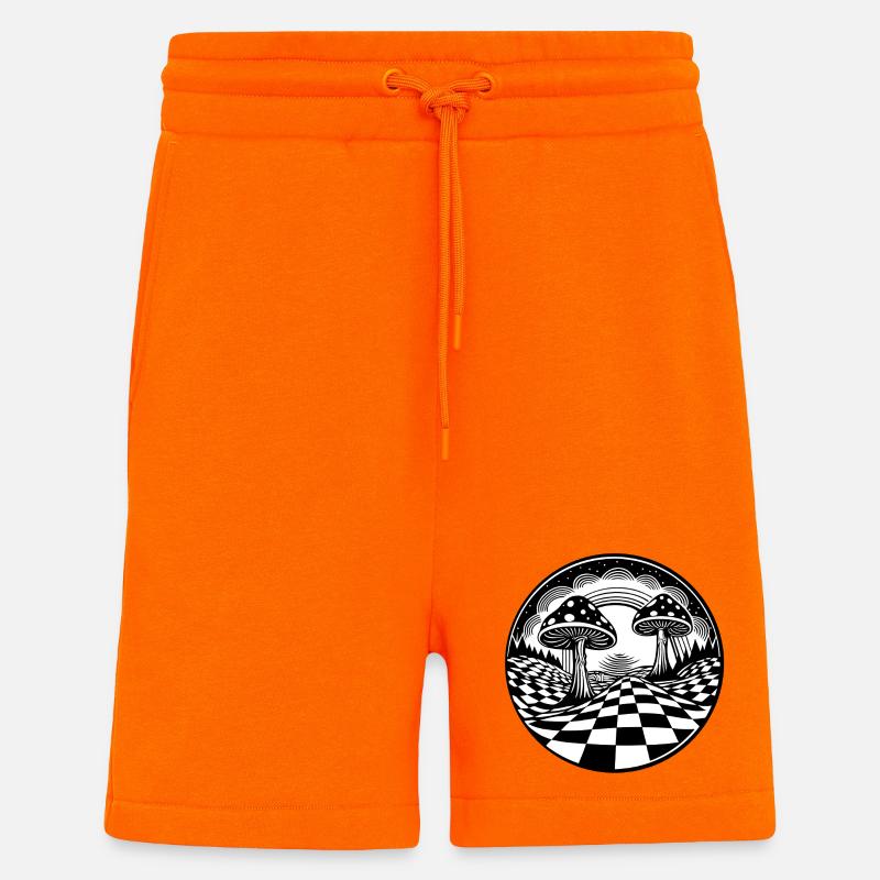 Conception paysagère de champignons psychédéliques - Short bio décontracté fabriqué en UE - SUNSET ORANGE