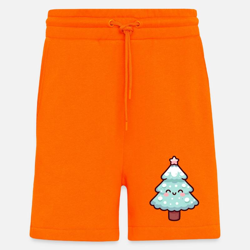 Conception d’arbre de Noël enneigé kawaii - Short bio décontracté fabriqué en UE - SUNSET ORANGE
