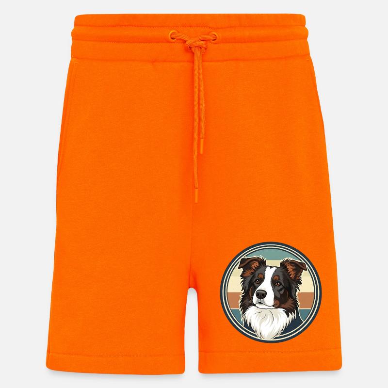 Border Collie Retro Emblem Design - Short bio décontracté fabriqué en UE - SUNSET ORANGE