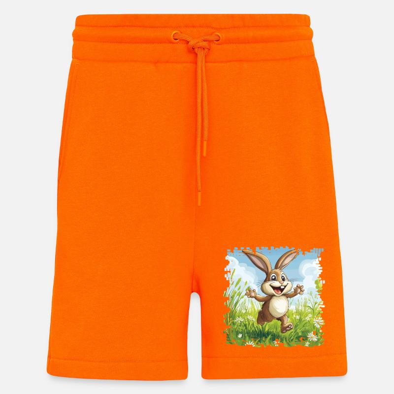 Fröhlicher Hase in Frühlingswiese - Shorts - made by SPREAD - SUNSET ORANGE