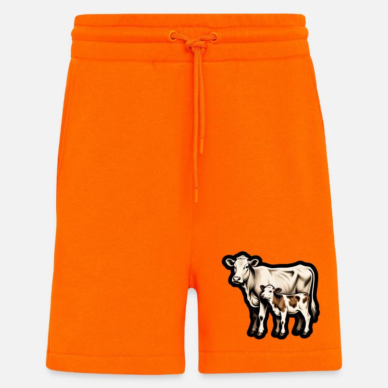 Mutterkuh mit Kalb – Retro Tierillustration - Shorts - made by SPREAD - SUNSET ORANGE