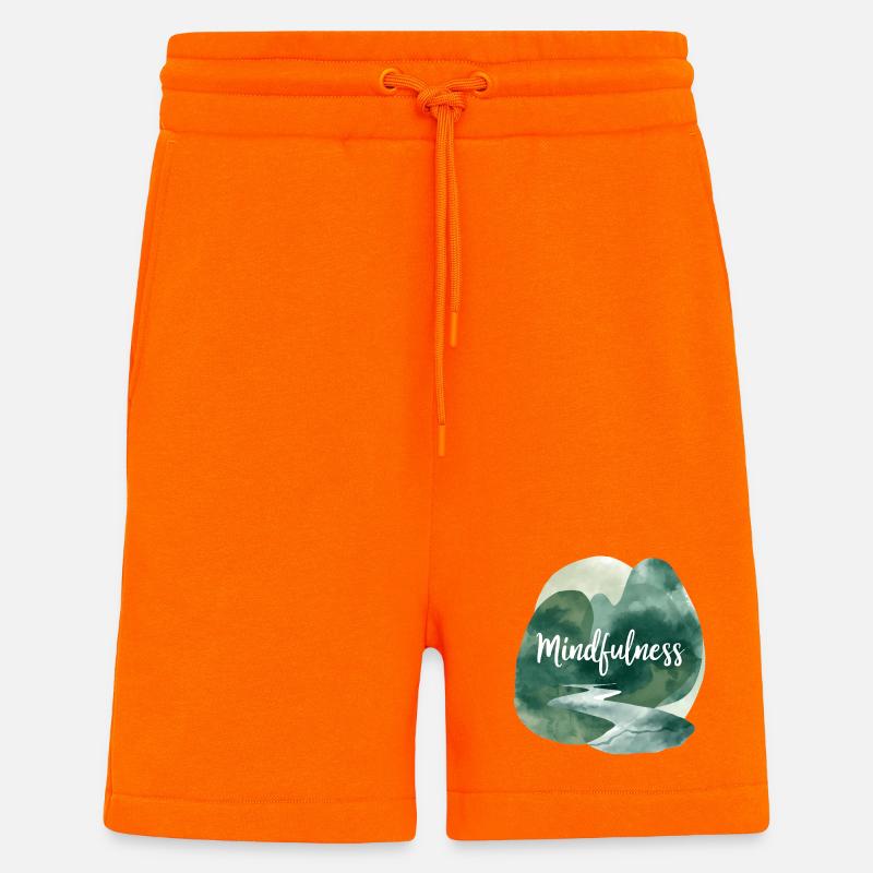 Pleine conscience Nature Trail Illustration - Short bio décontracté fabriqué en UE - SUNSET ORANGE