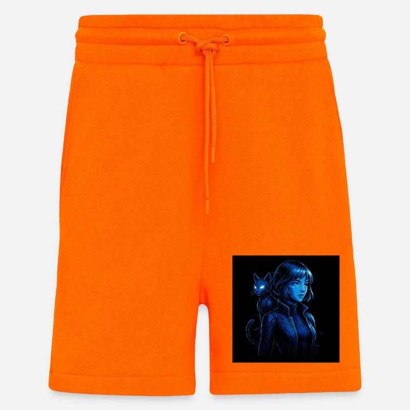 Neonjägerin mit Katzenbegleiter - Shorts - made by SPREAD - SUNSET ORANGE