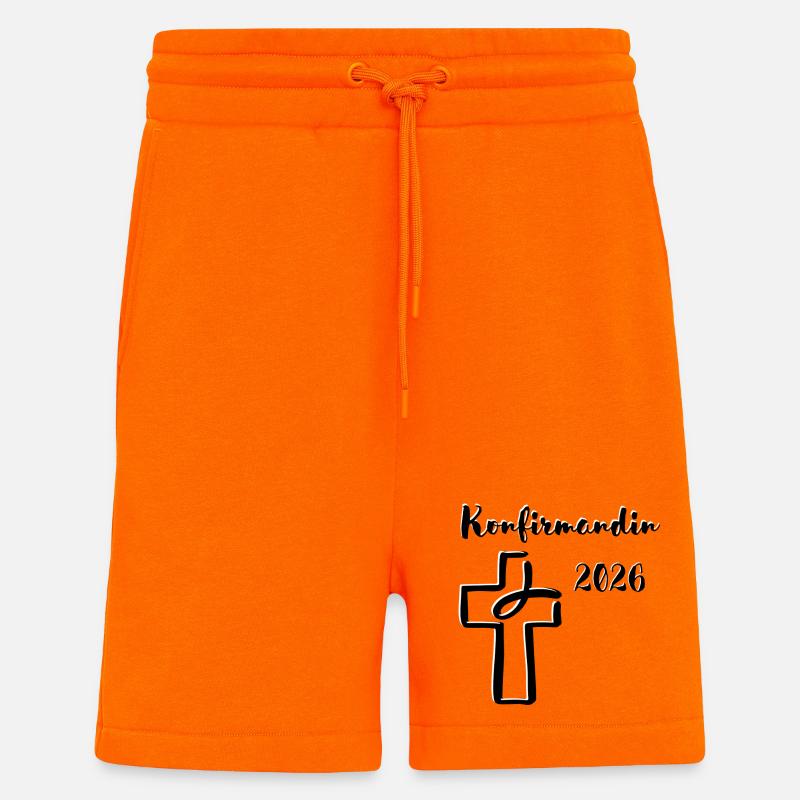 Confirmation 2026 Confirmation Croix et Poisson - Short bio décontracté fabriqué en UE - SUNSET ORANGE