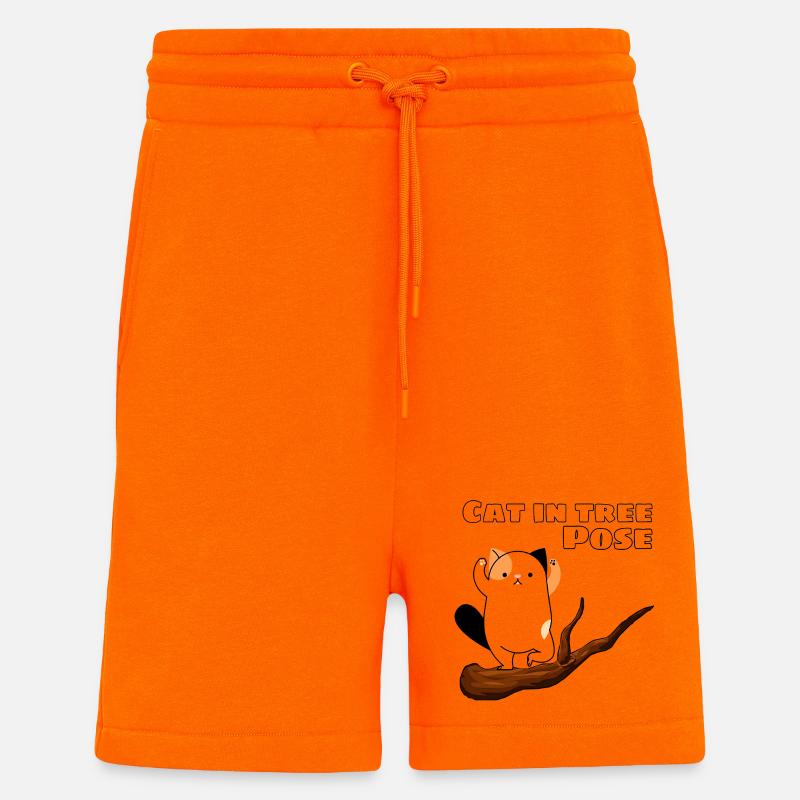 Chat dans la posture de l’arbre - Short bio décontracté fabriqué en UE - SUNSET ORANGE