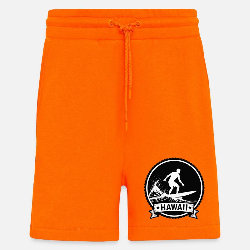 Insigne des vagues de surf d’Hawaï - Short bio décontracté fabriqué en UE - SUNSET ORANGE