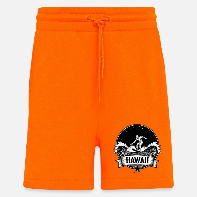 Hawaii Surfer Surfer sur Pacific Wave - Short bio décontracté fabriqué en UE - SUNSET ORANGE