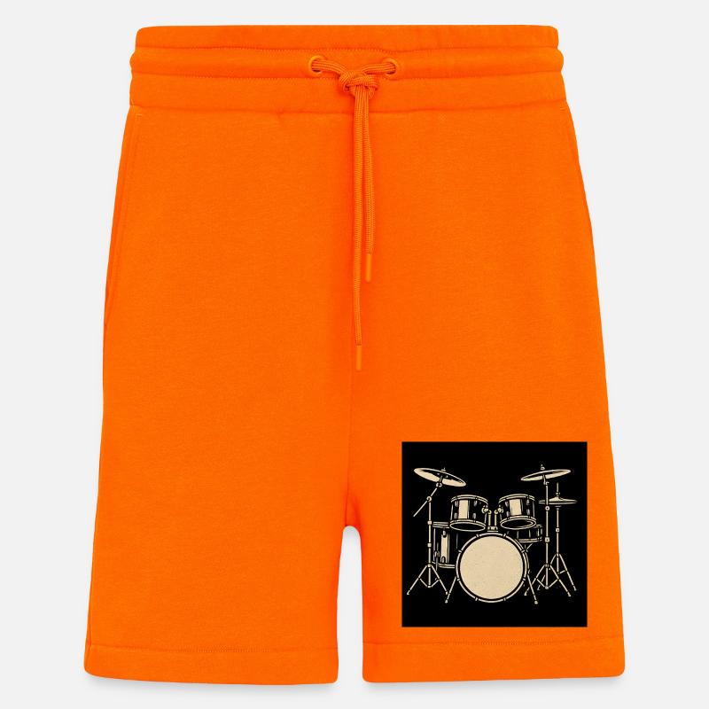 Black Silver Drumset Illustration - Shorts - made by SPREAD - SUNSET ORANGE