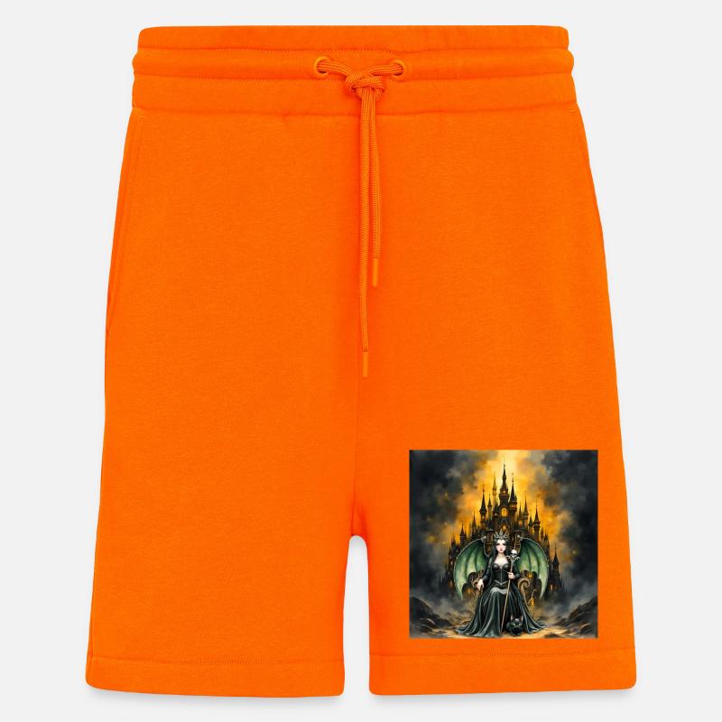 Sorcière ailée devant le château - Short bio décontracté fabriqué en UE - SUNSET ORANGE