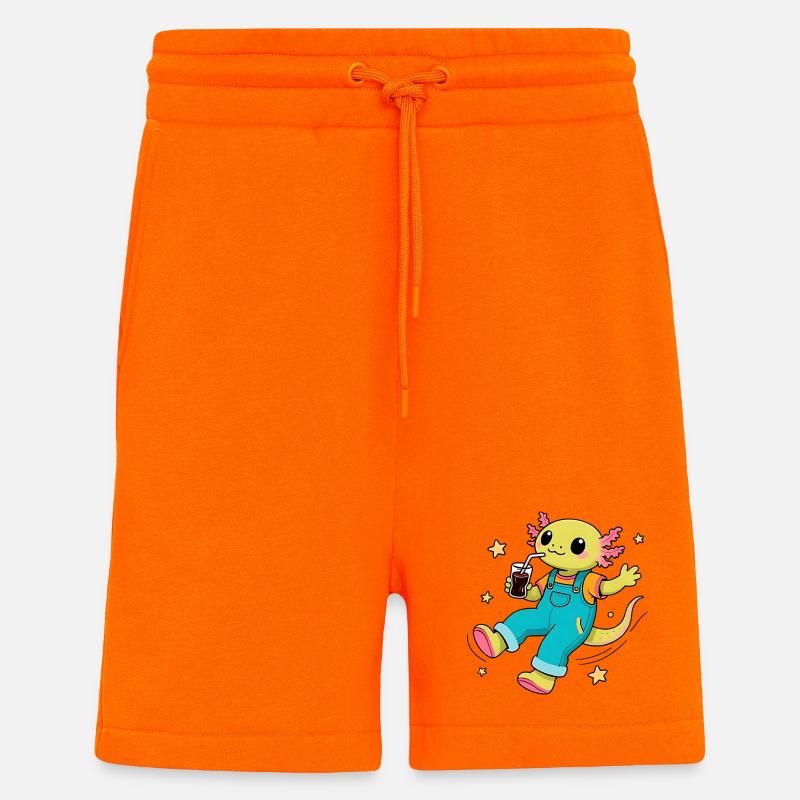 Axolotl joyeux flottant dans l'espace - Short bio décontracté fabriqué en UE - SUNSET ORANGE