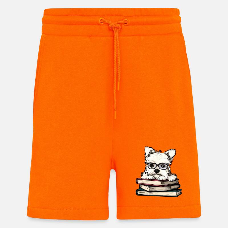 Süßes Westie-Hundelesebuch mit Brille - Shorts - made by SPREAD - SUNSET ORANGE