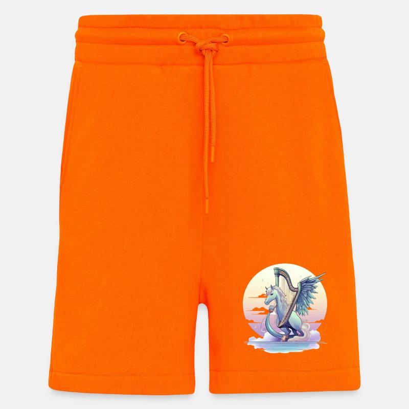Pégase avec harpe le soir - Short bio décontracté fabriqué en UE - SUNSET ORANGE