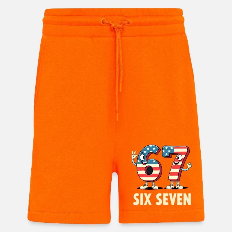 US Flag 67 Memes Six Seven - Short bio décontracté fabriqué en UE - SUNSET ORANGE