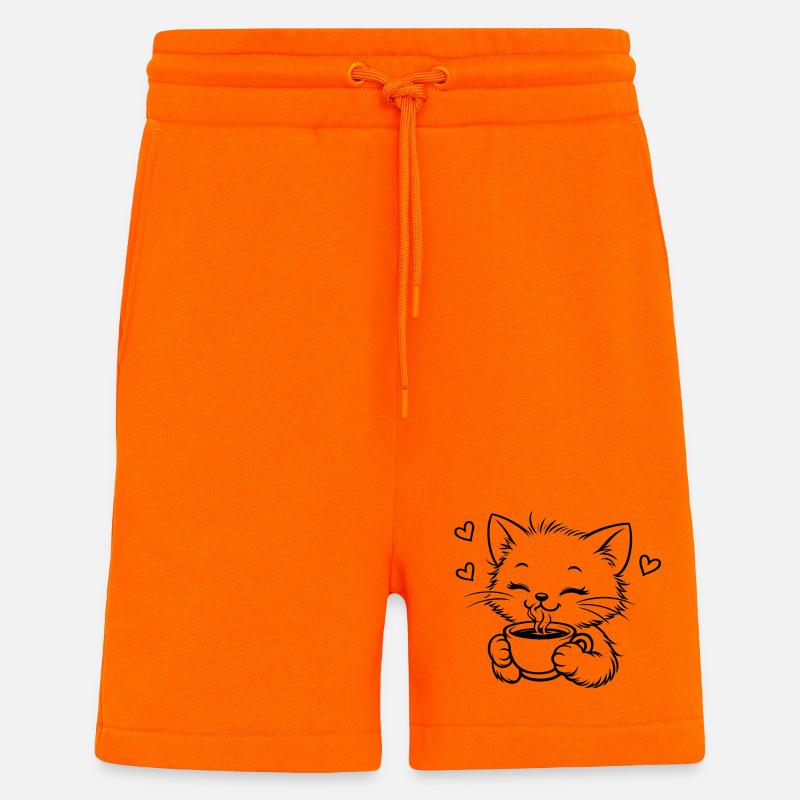 Kitten drinks coffee cuddle magic - Shorts - made by SPREAD - SUNSET ORANGE