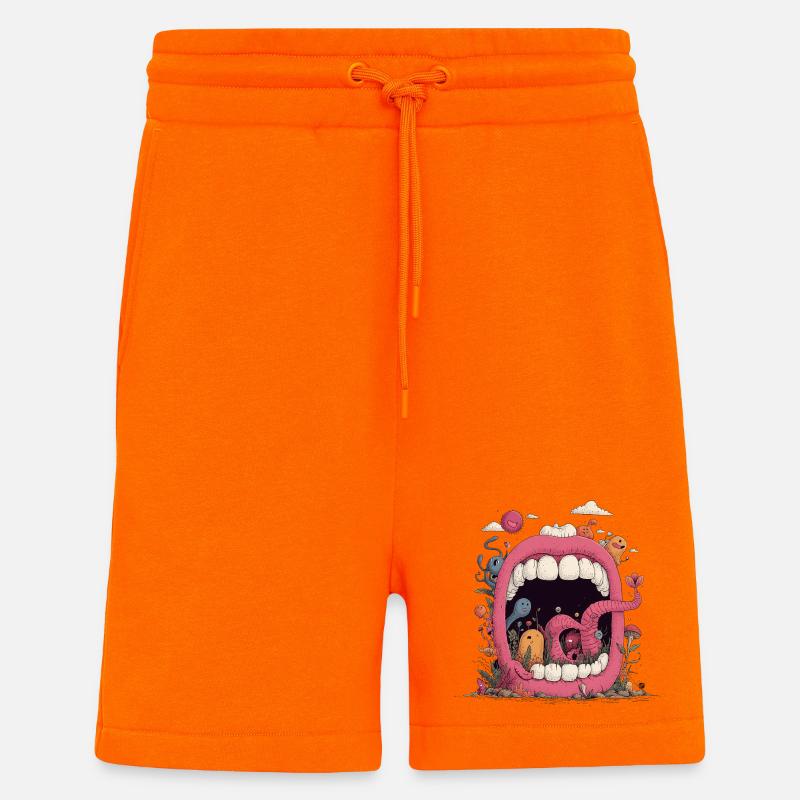 Pink Mouth World with Creatures - Shorts - made by SPREAD - SUNSET ORANGE