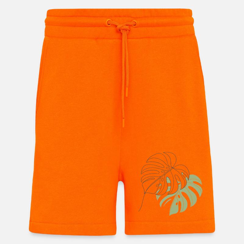 Illustration d’illustration de feuilles de Monstera - Short bio décontracté fabriqué en UE - SUNSET ORANGE