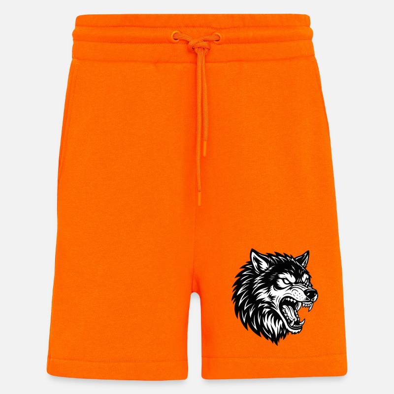 Wolf Schwarz-Weiß Wolf Alpha Maskottchen-Logo - Shorts - made by SPREAD - SUNSET ORANGE