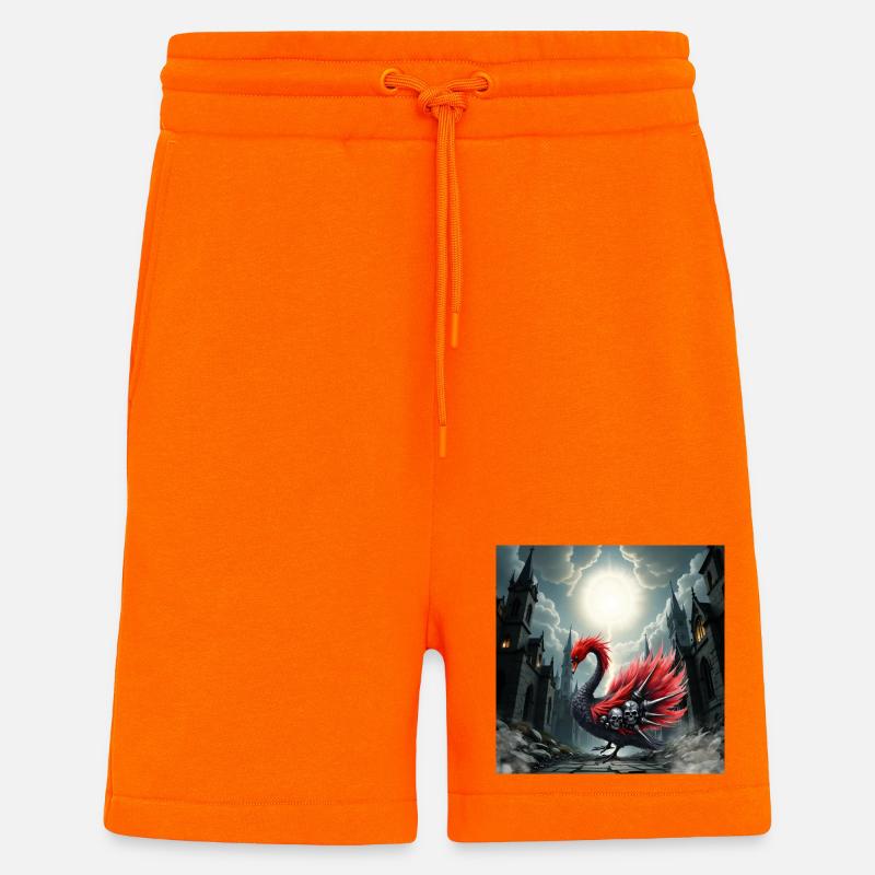 Phénix gothique avec des crânes - Short bio décontracté fabriqué en UE - SUNSET ORANGE